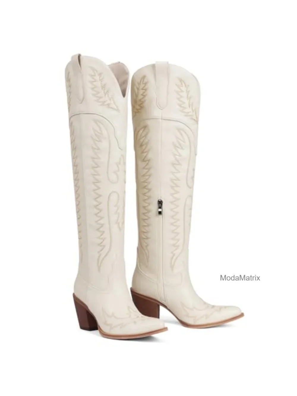 Women's Over the Knee Cowboy Boots, Chunky Block Heel, Pointed Toe, Faux